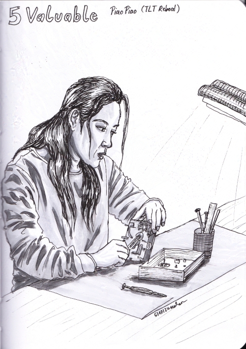 woman repairing an antique